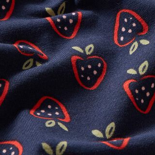 Baumwolljersey stilisierte Erdbeeren – marineblau/feuerrot, 