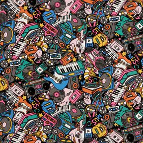 Dekostoff Halbpanama Musikinstrumente – schwarz/pink, 