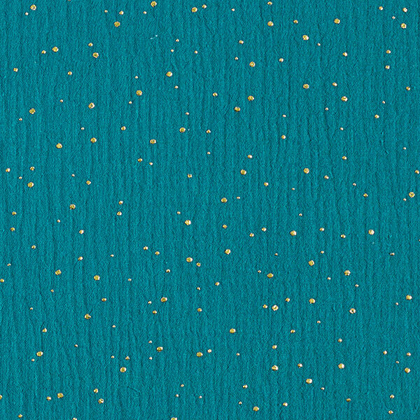 Baumwoll Musselin verstreute Goldtupfen – petrol/gold, image number 1