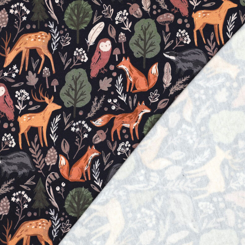 Sweatshirt angeraut Tiere im Wald Digitaldruck | Poppy Fabrics – nachtblau,  image number 4