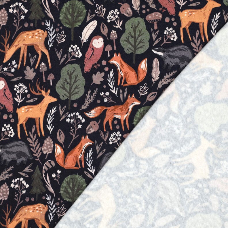 Sweatshirt angeraut Tiere im Wald Digitaldruck | Poppy Fabrics – nachtblau, image number 4