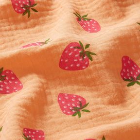 Musselin/ Doppel-Krinkel Gewebe Erdbeeren – apricot, 
