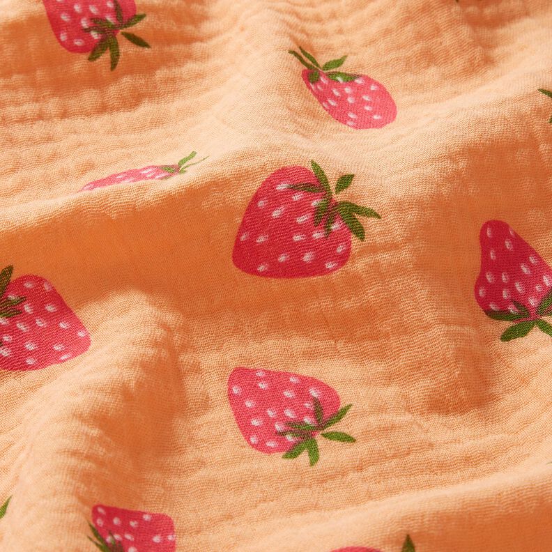 Musselin/ Doppel-Krinkel Gewebe Erdbeeren – apricot,  image number 2
