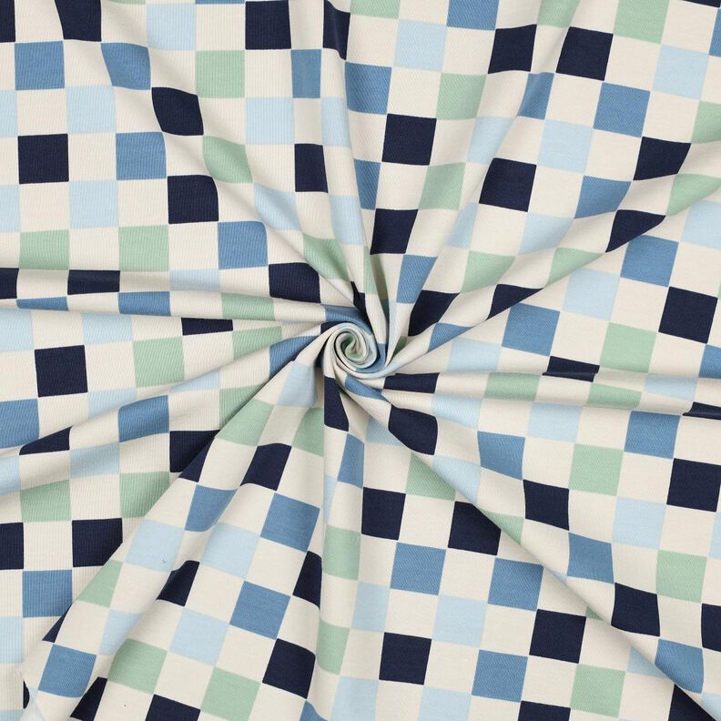 Baumwolljersey Karo | Poppy Fabrics – natur/blaugrau,  image number 3