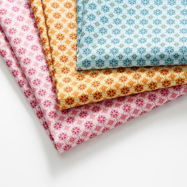 Baumwollstoff Cretonne Kaleidoskop – senf | Reststück 60cm