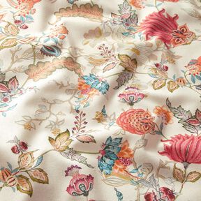 Dekostoff Canvas abstrakte Dahlien – creme/malve, 