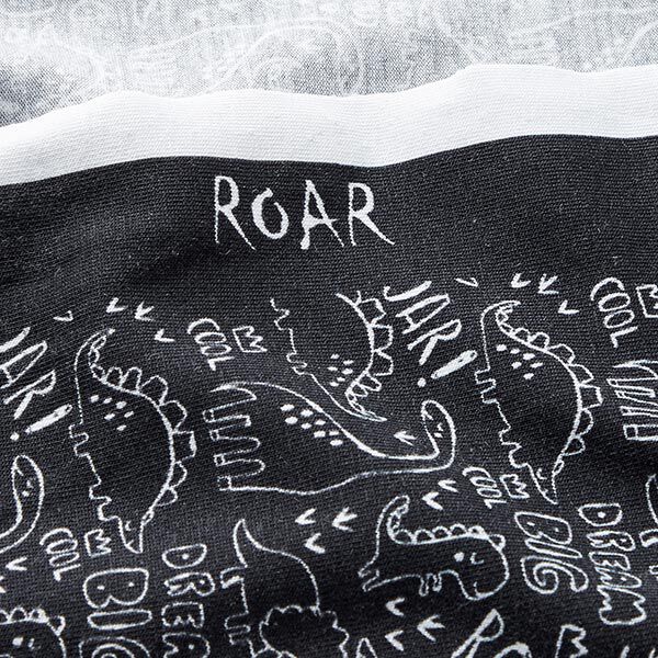 Baumwolljersey Skribbel-Dinos – schwarz/weiss | Reststück 50cm