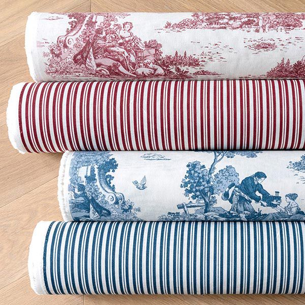 Dekostoff Halbpanama elegante Streifen – bordeauxrot/wollweiss