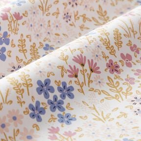 Beschichtete Baumwolle bunte Blumenwiese – weiss/pastellviolett, 