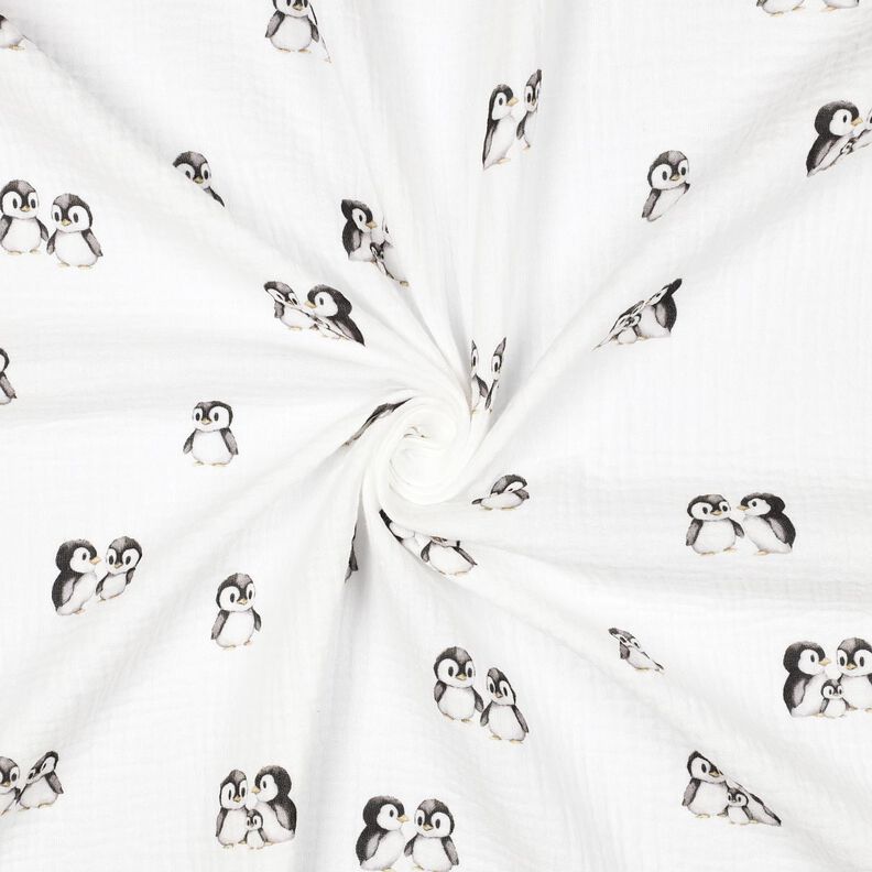 GOTS Musselin/ Doppel-Krinkel Gewebe Pinguine Digitaldruck | Poppy Fabrics – elfenbein/anthrazit,  image number 3