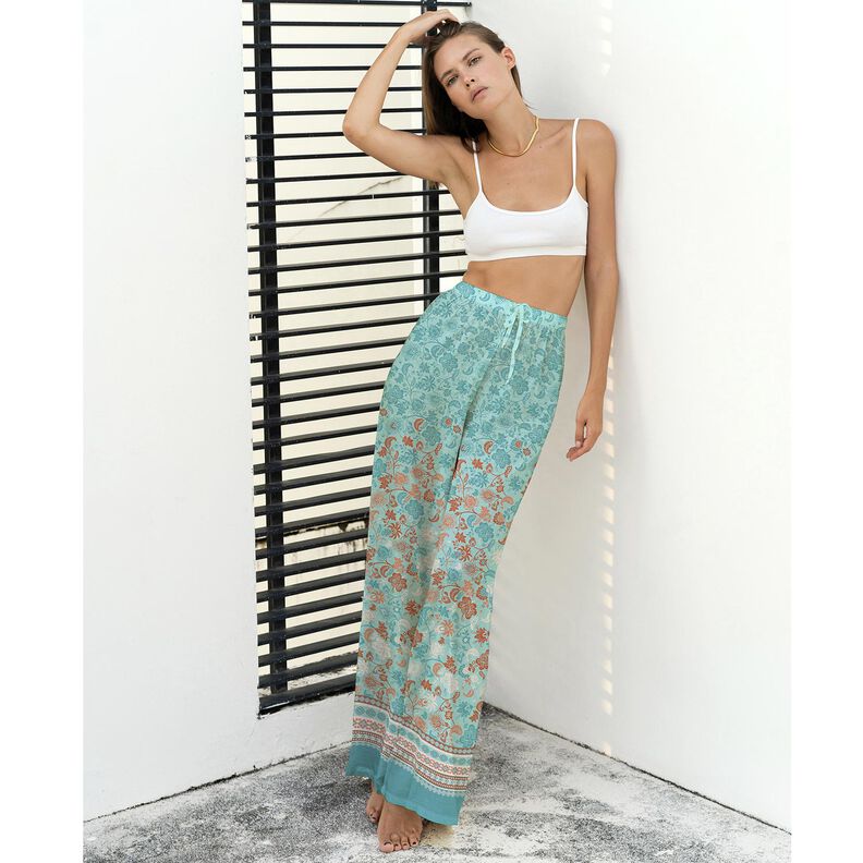 Viskose Voile Paisley Blumen Borderdesign – blau, image number 8