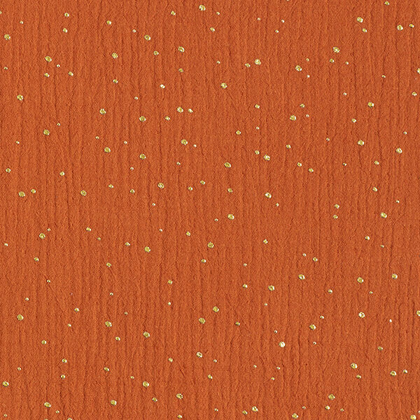 Baumwoll Musselin verstreute Goldtupfen – terracotta/gold