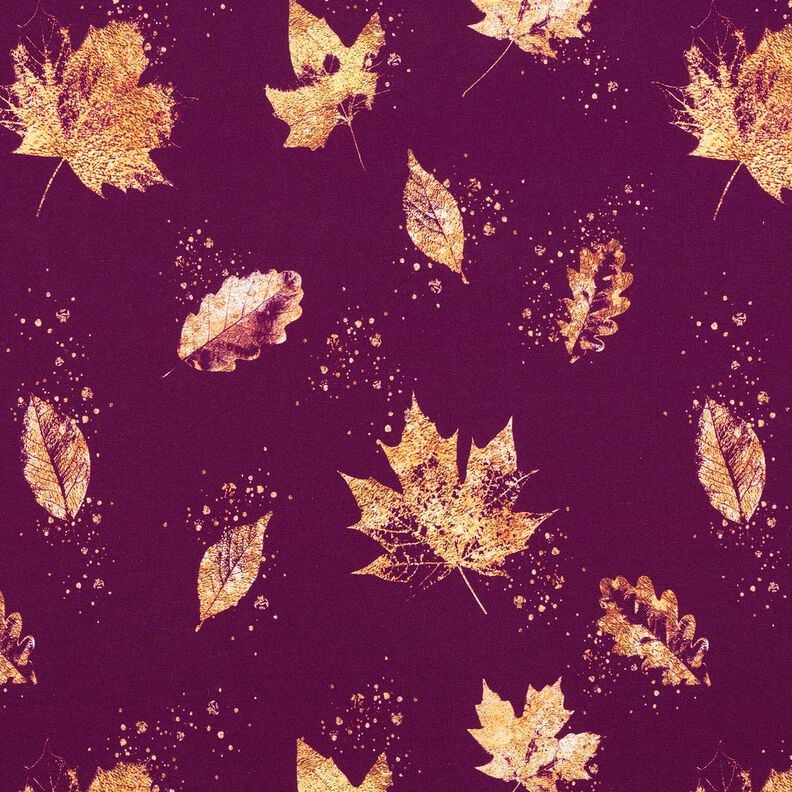 French Terry goldene Herbstblätter | Glitzerpüppi – traube/gold, image number 1