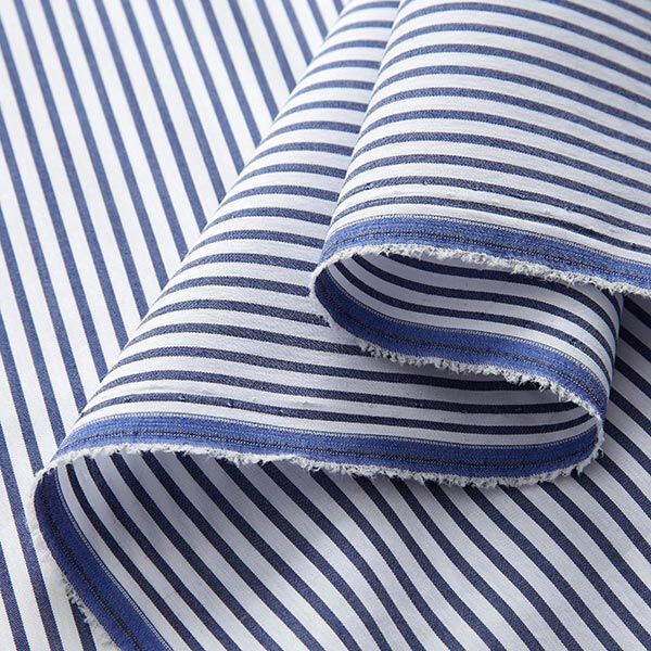 Blusenstoff schmale Querstreifen – weiss/marineblau | Reststück 100cm