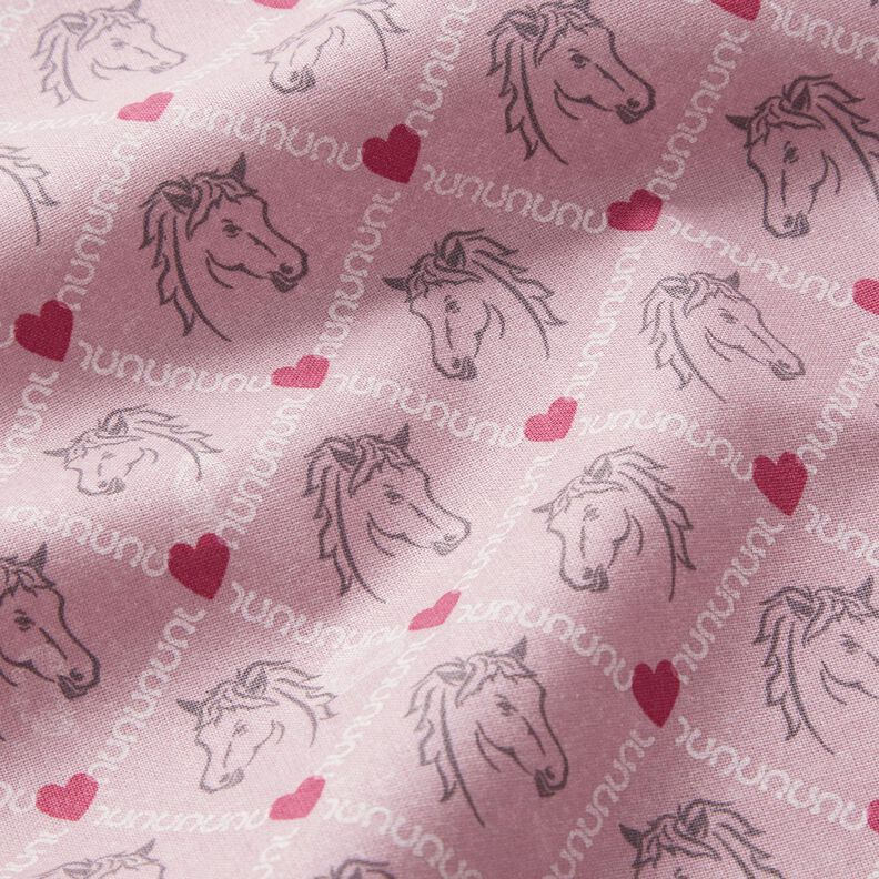 Baumwollstoff Cretonne Pferde und Herzen rosa – rosa,  image number 2