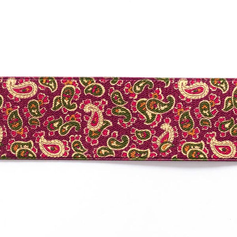 Gummiband Paisley [ 3,5 cm ] – himbeerrot/grün,  image number 1