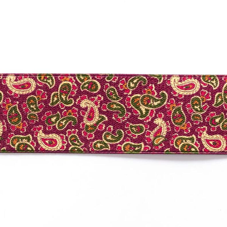 Gummiband Paisley  [ 3,5 cm ] – himbeerrot/grün,  image number 1