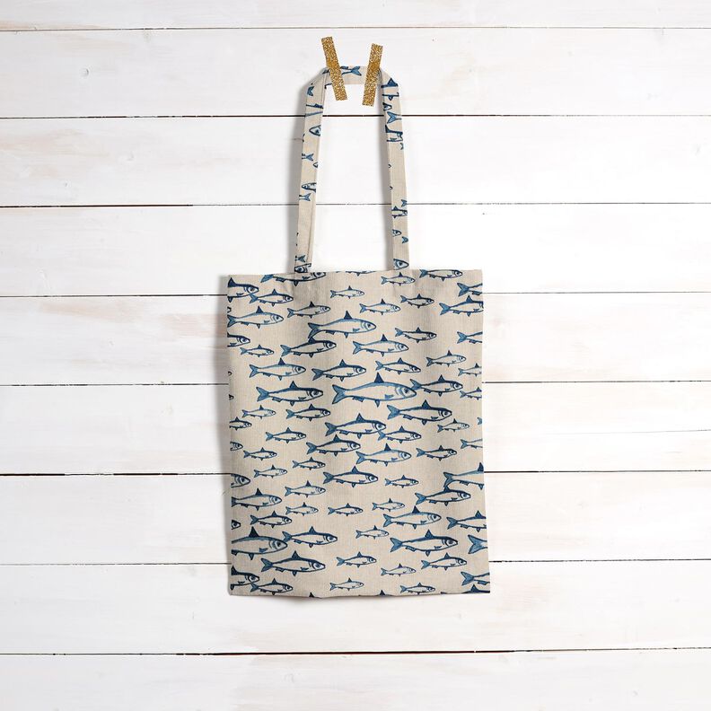 Dekostoff Halbpanama Fischschwarm – natur/marineblau,  image number 8