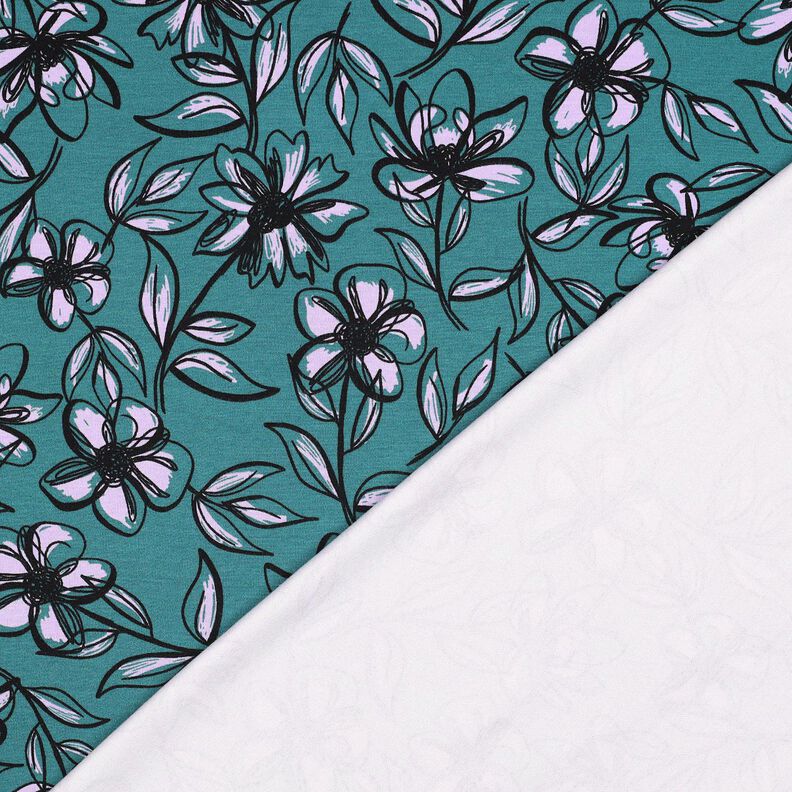 Romanit Jersey Blumen – petrol/flieder,  image number 4