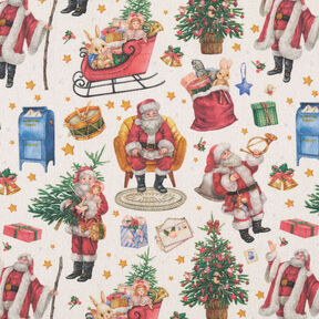 Dekostoff Halbpanama nostalgische Weihnachtszeit – natur/rot, 