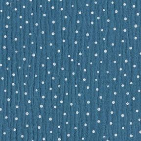 Musselin/ Doppel-Krinkel Gewebe Pünktchen – jeansblau/weiss, 