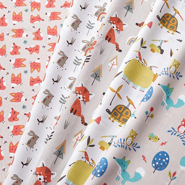 Baumwollstoffe Cretonne Hase und Regenbogen – weiss/schlamm