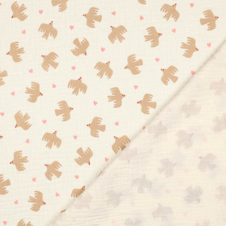 GOTS Musselin/ Doppel-Krinkel Gewebe Vögel und Herzen | Poppy Fabrics – wollweiss, image number 5