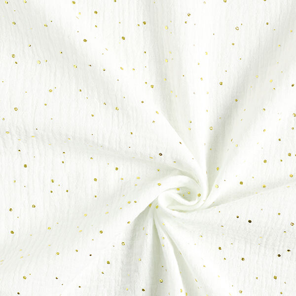 Baumwoll Musselin verstreute Goldtupfen – weiss/gold | Reststück 50cm