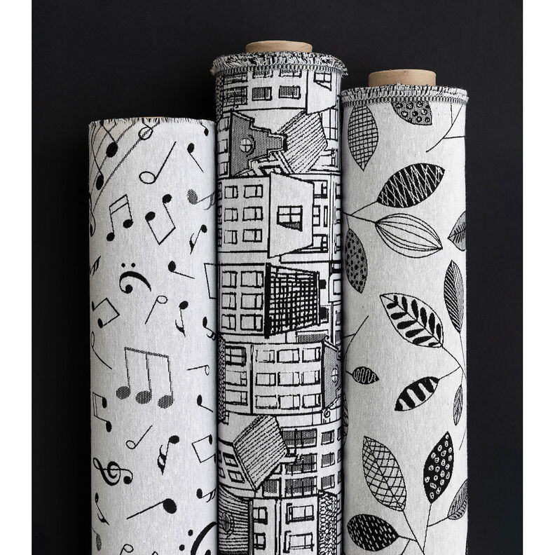 Dekostoff Jacquard Dorf in Linien-Kunst – schwarz/weiss,  image number 5