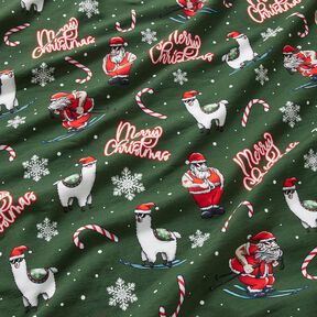French Terry Sommersweat Weihnachtsmann und Lama | Glitzerpüppi – tannengrün/chili, 