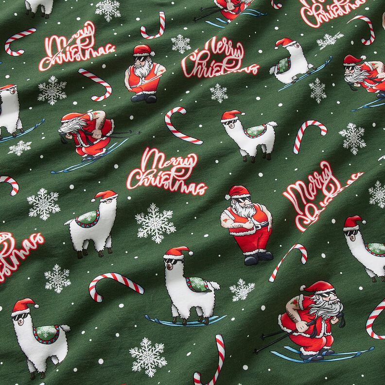 French Terry Sommersweat Weihnachtsmann und Lama | Glitzerpüppi – tannengrün/chili, image number 2