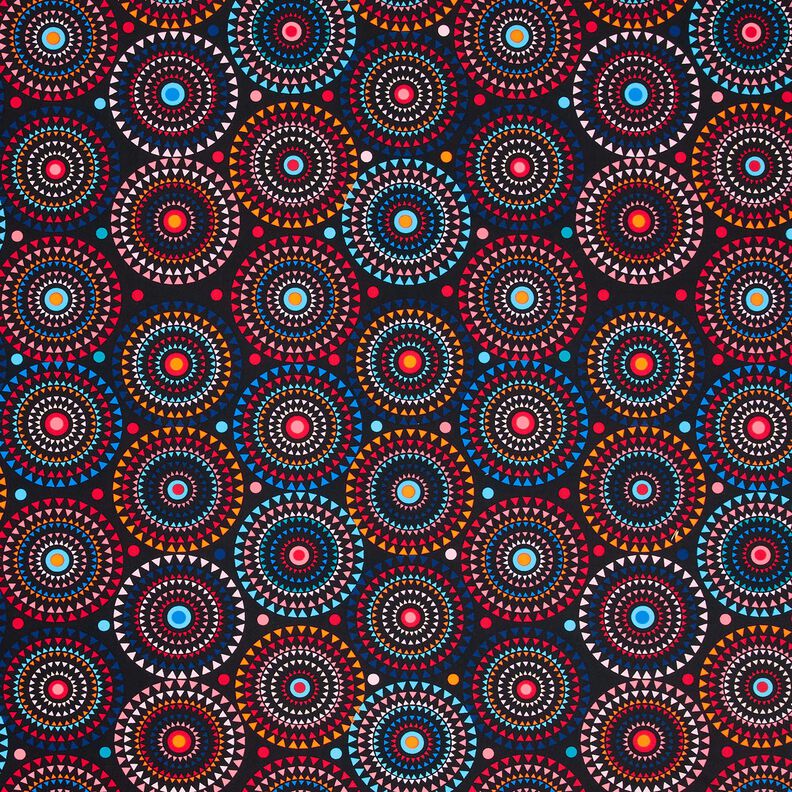 Badeanzugstoff Mandala – schwarzblau/feuerrot | Reststück 100cm,  image number 1
