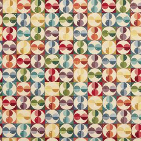 Dekostoff Gobelin Kreise und Quadrate – hellbeige/blau, 