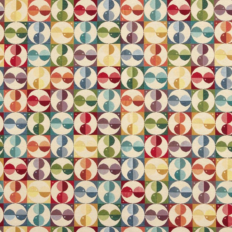 Dekostoff Gobelin Kreise und Quadrate – hellbeige/blau, image number 1