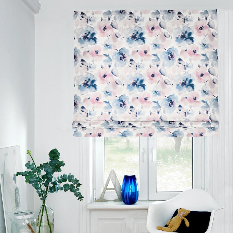 Dekostoff Halbpanama große Aquarellblüten – weiss/pastellviolett,  image number 6