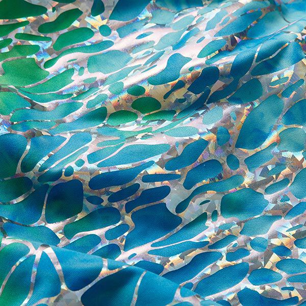 Folienjersey glitzernde Wasserreflektion – türkis | Reststück 50cm