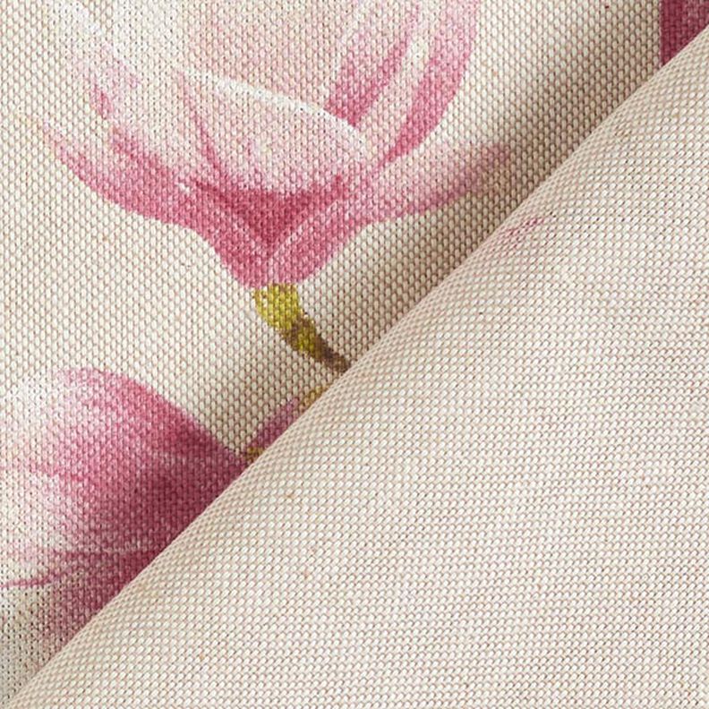 Dekostoff Halbpanama Magnolien-Blüte – malve/natur,  image number 4