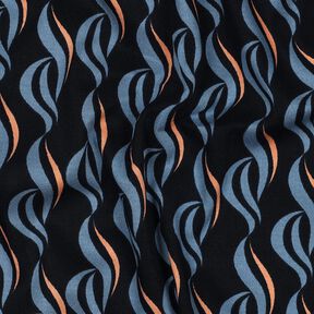 Viskose-Stretch abstrakte Wellen – schwarzblau/helljeansblau, 