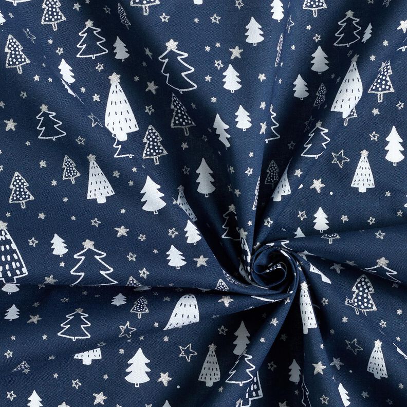 Baumwollstoff Popeline kleine Weihnachtsbäume – marineblau/weiss, image number 3