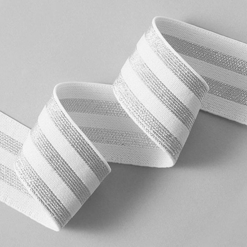 Gestreiftes Gummiband [40 mm] – weiss/silber,  image number 2
