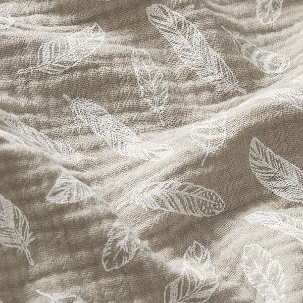 Musselin/ Doppel-Krinkel Gewebe Federn – beige/weiss