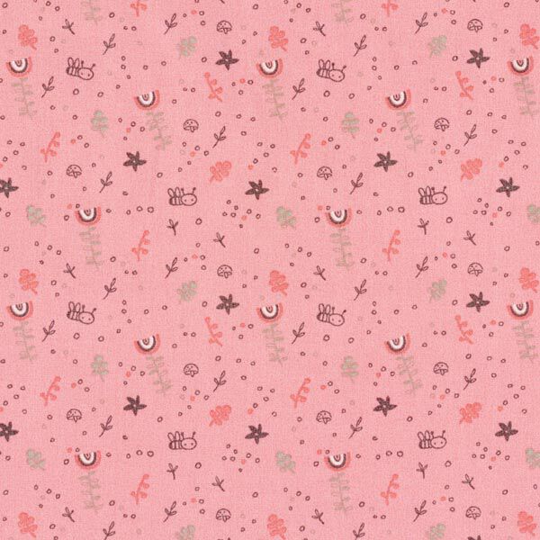 Baumwollpopeline Blumenwiese mit Bienchen – rosa | Reststück 50cm