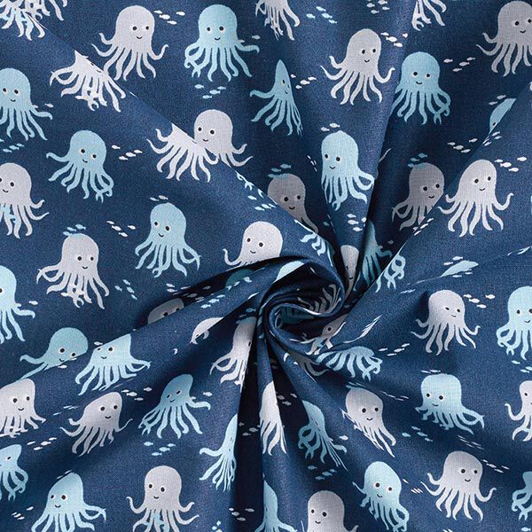 Baumwollstoff Cretonne kleiner Oktopus – marineblau | Reststück 100cm