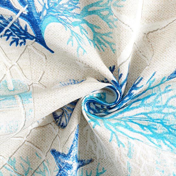 Dekostoff Canvas Maritime Collage – blau/türkis | Reststück 100cm
