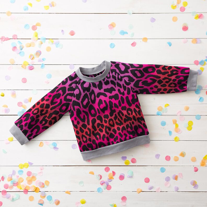 French Terry Sommersweat Farbverlauf Leopard Digitaldruck | by Poppy – purpur/feuerrot,  image number 5
