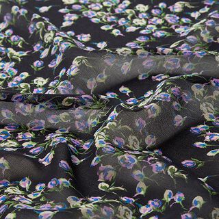 Chiffon Wildblumen - schwarz | Reststück 100cm