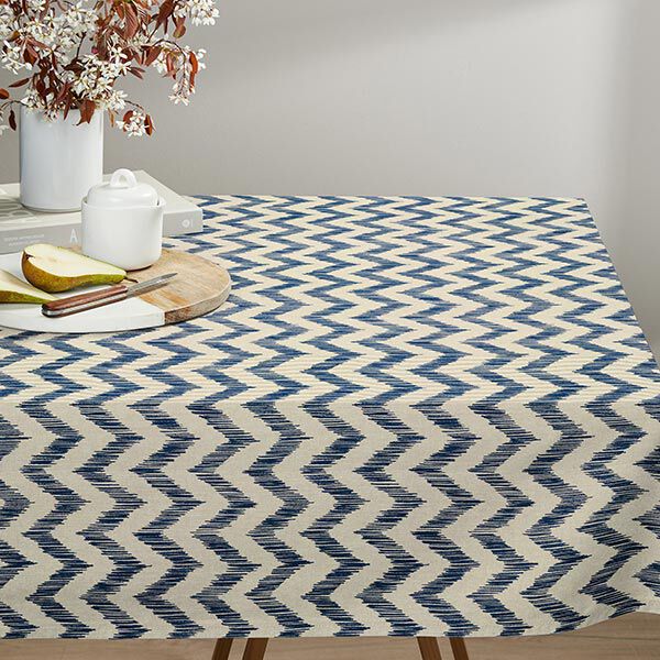Dekostoff Halbpanama Zacken – natur/marineblau | Reststück 100cm