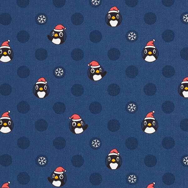 Baumwolljersey Pinguin mit Weihnachtsmütze – marineblau, image number 1