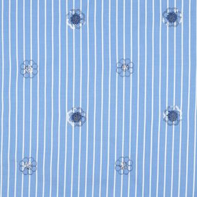 Baumwoll-Mix Paillettenstickerei auf Streifen | Poppy Fabrics – hellblau/weiss, 