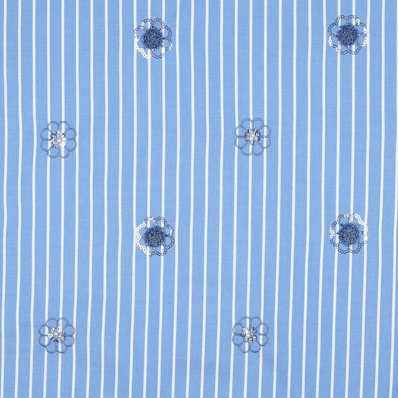 Baumwoll-Mix Paillettenstickerei auf Streifen | Poppy Fabrics – hellblau/weiss,  image number 1
